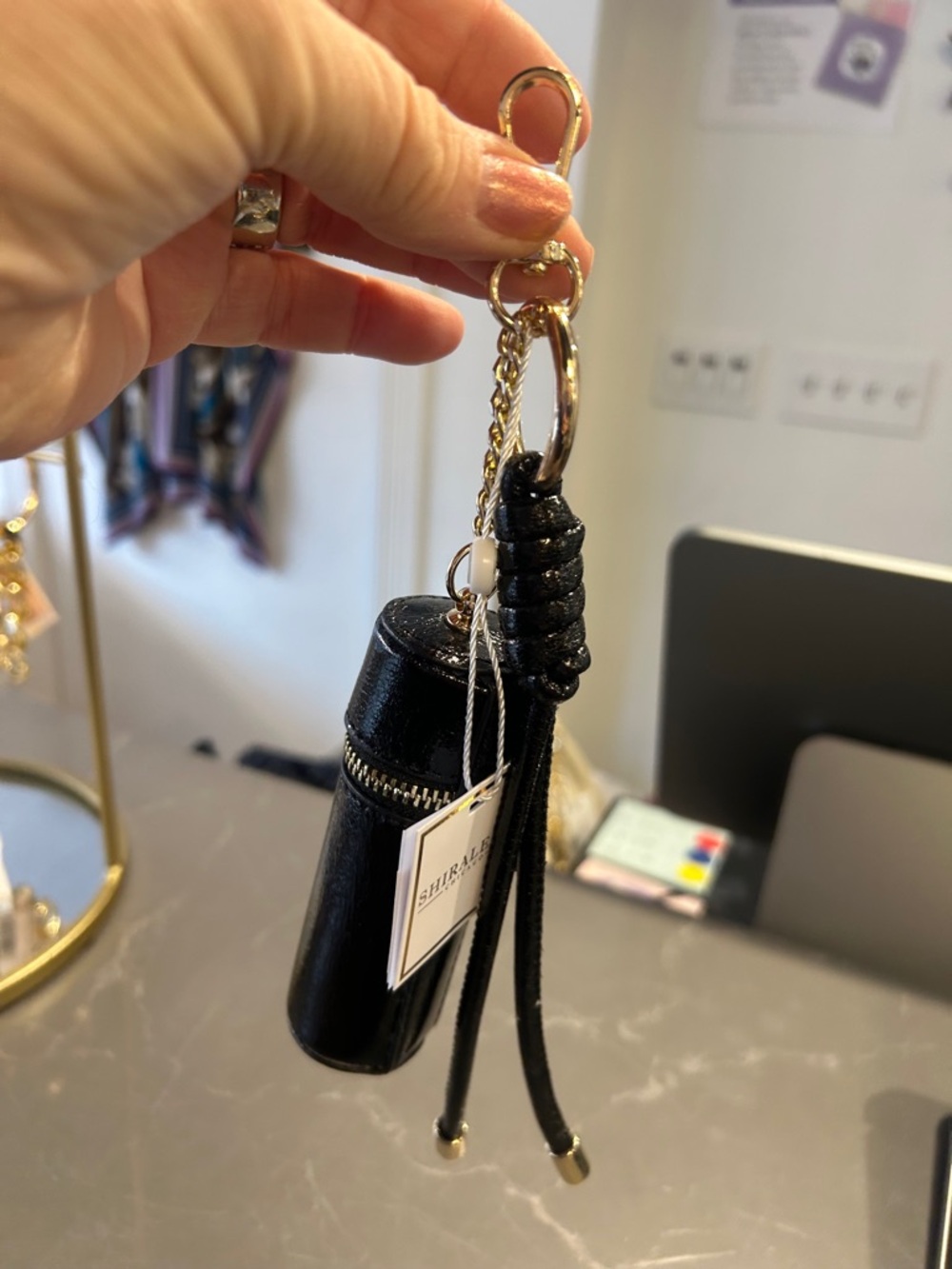 Shiraleah Black Patent Lipstick Case Keychain with Gold Hardware - Picture 6 of 11